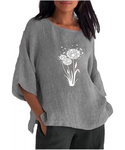 Women's Cotton Linen Tunic Tops Casual Loose Boho Tunic Tops Half Sleeve T-Shirt Blouses Cute Going Out Clothing 2023 Gray 12...