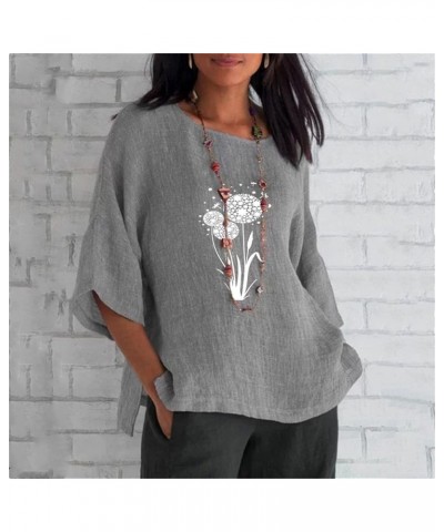 Women's Cotton Linen Tunic Tops Casual Loose Boho Tunic Tops Half Sleeve T-Shirt Blouses Cute Going Out Clothing 2023 Gray 12...