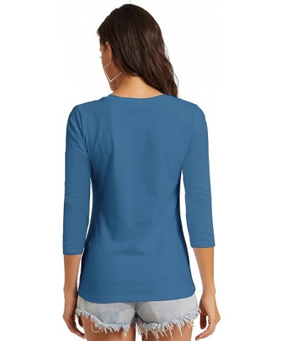 Women's Basic 3/4 Sleeve Crew Neck T-Shirt Casual Solid Slim Cotton Top Sapphire/O-neck $16.80 T-Shirts