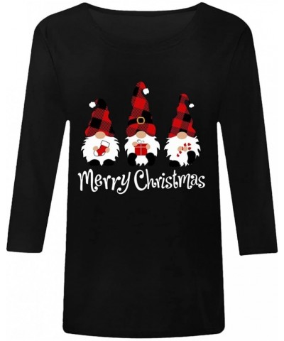 Christmas Tshirts Shirts for Women 3/4 Sleeve Xmas Buffalo Plaid Tree Graphic Tshirts Shirts Loose Fit Trendy Loose Tee Tops ...