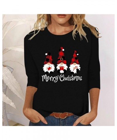 Christmas Tshirts Shirts for Women 3/4 Sleeve Xmas Buffalo Plaid Tree Graphic Tshirts Shirts Loose Fit Trendy Loose Tee Tops ...