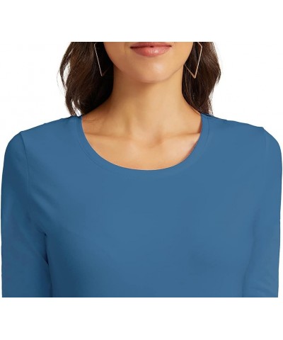 Women's Basic 3/4 Sleeve Crew Neck T-Shirt Casual Solid Slim Cotton Top Sapphire/O-neck $16.80 T-Shirts