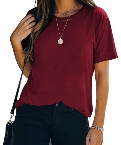 Summer Cotton Graphic Shirts Womens Short Sleeve Crewneck Tees Skull Distressed T Shirt Loose Casual Tops S-XXL C-wine Red $1...