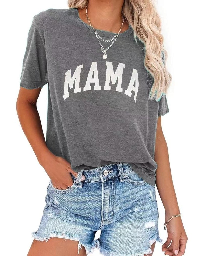 Mama Shirt Womens Short Sleeve Tops Trendy Graphic Tees Casual Mom Tshirt Grey $12.97 T-Shirts