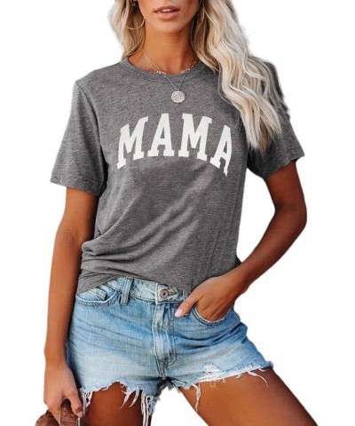 Mama Shirt Womens Short Sleeve Tops Trendy Graphic Tees Casual Mom Tshirt Grey $12.97 T-Shirts