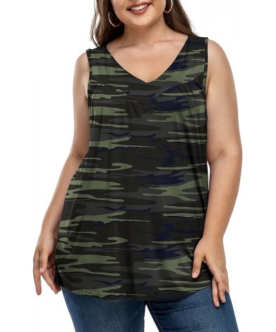 Womens Plus Size Tunic Tank Tops Sleeveless Pleated Front V Neck Shirts S Camo Green $10.32 Tanks