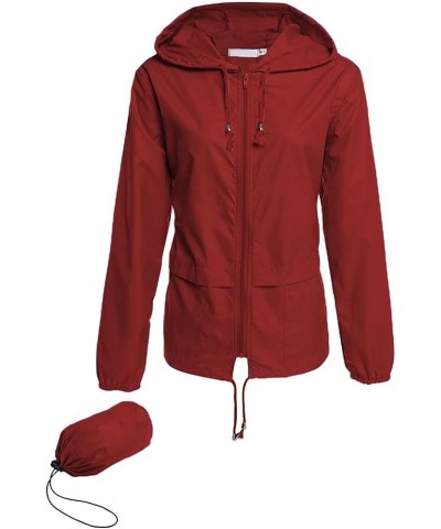 Women's Lightweight Hooded Raincoat Waterproof Packable Active Outdoor Rain Jacket (S-3XL) Wine Red $17.76 Coats