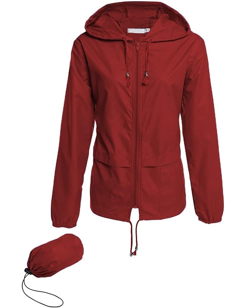 Women's Lightweight Hooded Raincoat Waterproof Packable Active Outdoor Rain Jacket (S-3XL) Wine Red $17.76 Coats