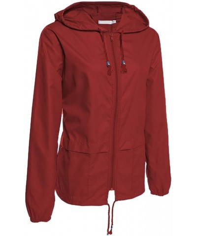 Women's Lightweight Hooded Raincoat Waterproof Packable Active Outdoor Rain Jacket (S-3XL) Wine Red $17.76 Coats