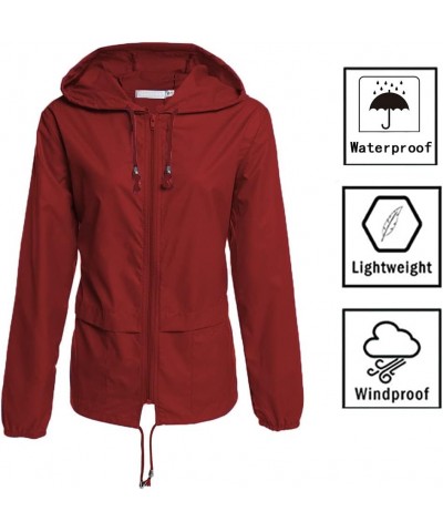 Women's Lightweight Hooded Raincoat Waterproof Packable Active Outdoor Rain Jacket (S-3XL) Wine Red $17.76 Coats