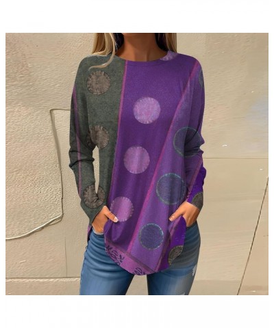 Womens 2024 Long Sleeve Tops Spring Casual Crewneck Shirts Fashion Vintage Floral Print Basic Blouse 01-dark Purple $11.19 T-...