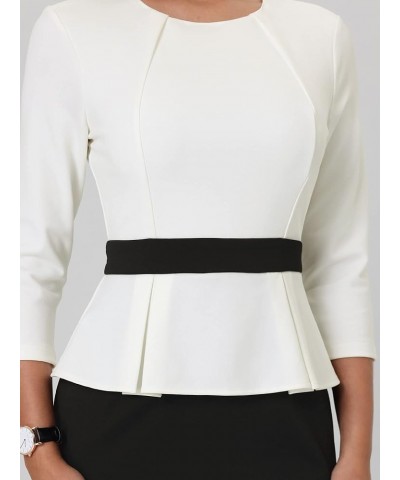 Women's Peplum Pencil Dress Crew Neck 3/4 Sleeve Contrast Sheath Dresses White $28.08 Dresses