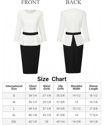 Women's Peplum Pencil Dress Crew Neck 3/4 Sleeve Contrast Sheath Dresses White $28.08 Dresses