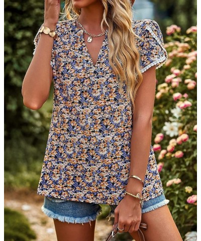 Women's Shirts Summer Casual Crewneck Lace Crochet Short Sleeve Blouses Cute Floral Print Loose Tunic Tops Floral Black $15.8...