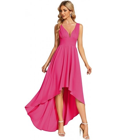 Women's V-Neck Floor-Length Sleeveless High Low A-Line Formal Dresses 01750 Hot Pink $26.87 Dresses