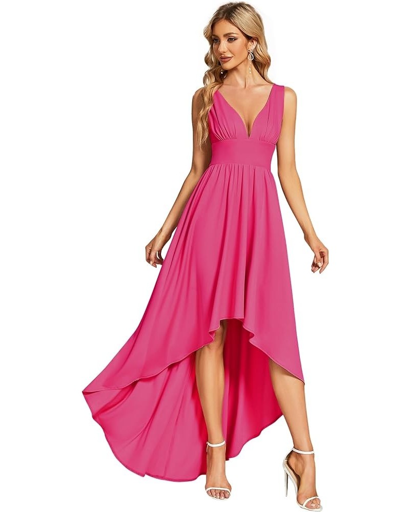 Women's V-Neck Floor-Length Sleeveless High Low A-Line Formal Dresses 01750 Hot Pink $26.87 Dresses