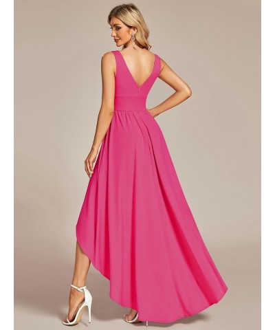 Women's V-Neck Floor-Length Sleeveless High Low A-Line Formal Dresses 01750 Hot Pink $26.87 Dresses