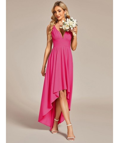 Women's V-Neck Floor-Length Sleeveless High Low A-Line Formal Dresses 01750 Hot Pink $26.87 Dresses