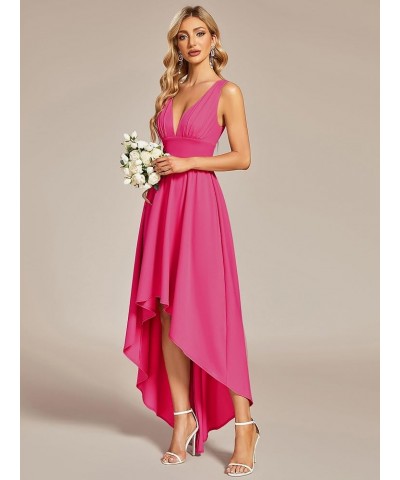 Women's V-Neck Floor-Length Sleeveless High Low A-Line Formal Dresses 01750 Hot Pink $26.87 Dresses