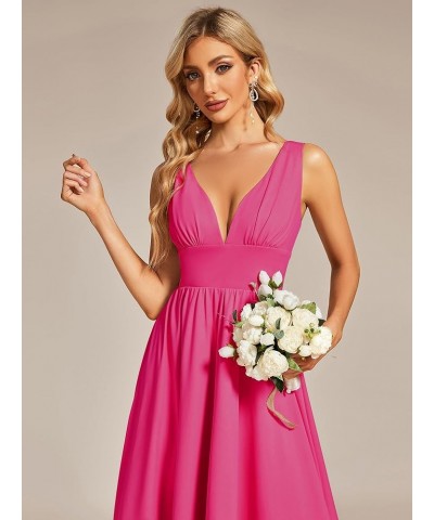 Women's V-Neck Floor-Length Sleeveless High Low A-Line Formal Dresses 01750 Hot Pink $26.87 Dresses