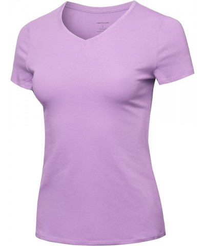 Women's Essential Daily Cotton Basic Slim-Fit Short Sleeve V-Neck T Shirts Fewtes0017 Lavendeula $8.22 T-Shirts