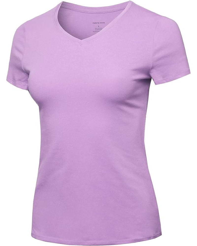 Women's Essential Daily Cotton Basic Slim-Fit Short Sleeve V-Neck T Shirts Fewtes0017 Lavendeula $8.22 T-Shirts