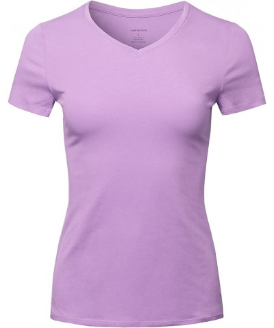 Women's Essential Daily Cotton Basic Slim-Fit Short Sleeve V-Neck T Shirts Fewtes0017 Lavendeula $8.22 T-Shirts