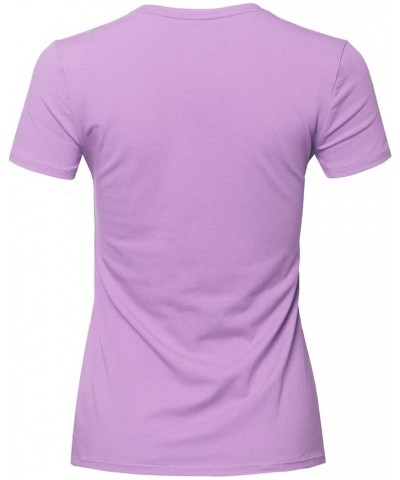 Women's Essential Daily Cotton Basic Slim-Fit Short Sleeve V-Neck T Shirts Fewtes0017 Lavendeula $8.22 T-Shirts