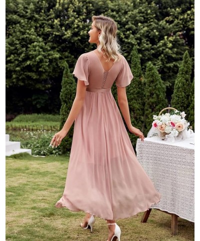 High Low Bridesmaid Dresses for Wedding 2023 Short Sleeve V Neck Chiffon Formal Dress with Pockets Teal $31.34 Dresses