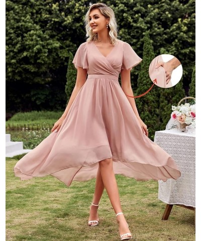 High Low Bridesmaid Dresses for Wedding 2023 Short Sleeve V Neck Chiffon Formal Dress with Pockets Teal $31.34 Dresses