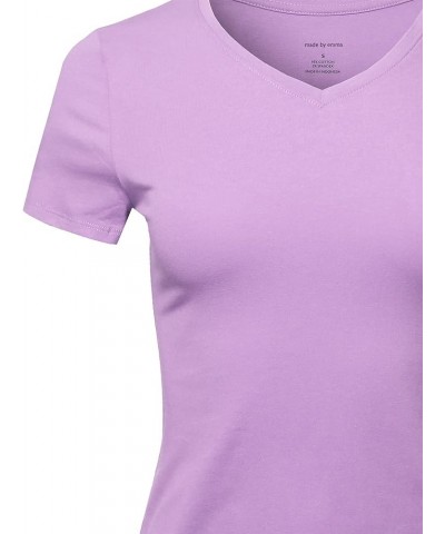 Women's Essential Daily Cotton Basic Slim-Fit Short Sleeve V-Neck T Shirts Fewtes0017 Lavendeula $8.22 T-Shirts