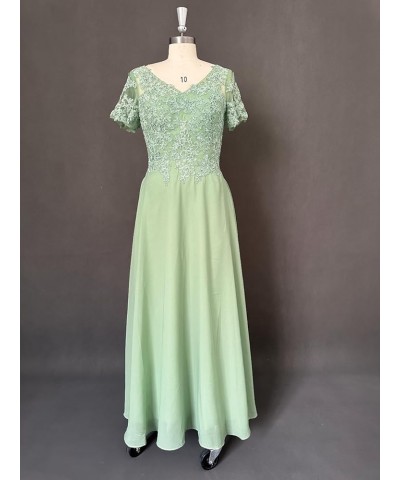 Mother of The Bride Dresses Tea Length Lace Appliques Chiffon Short Sleeve V Neck Formal Evening Dresses for Women Champagne ...