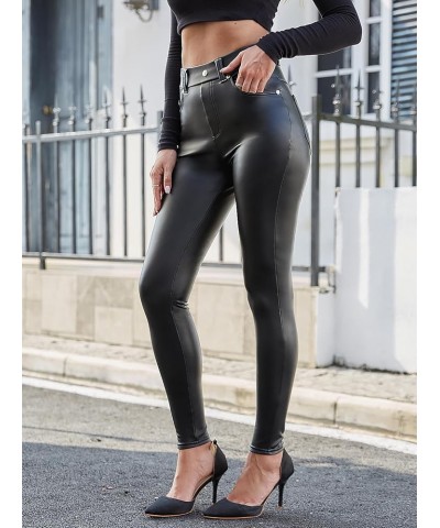 Women's Faux Leather Leggings with Pockets High Waisted Pleather Sexy Pants Stretchy Tights Black With Pockets $16.11 Leggings