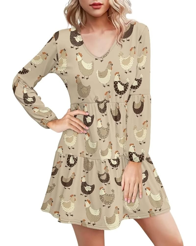 Swing Shift Dress for Women Flowy Mini Dress Long Sleeve Tunic Dress Rooster Cock $14.52 Dresses