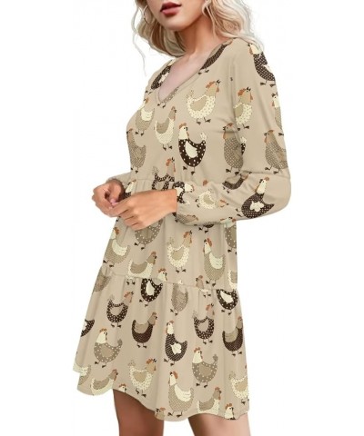 Swing Shift Dress for Women Flowy Mini Dress Long Sleeve Tunic Dress Rooster Cock $14.52 Dresses