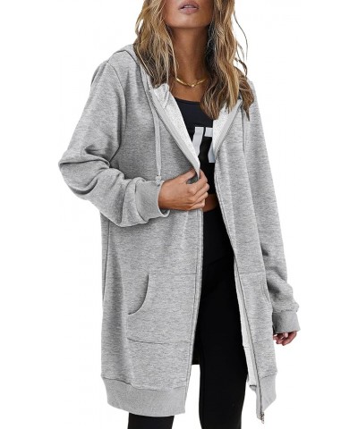 Womens Zip Up Hoodies Long Sleeve Fall Hooded Lightweight Tunic Sweatshirt Oversize Fleece Jacket With Pockets Grey $23.39 Ho...