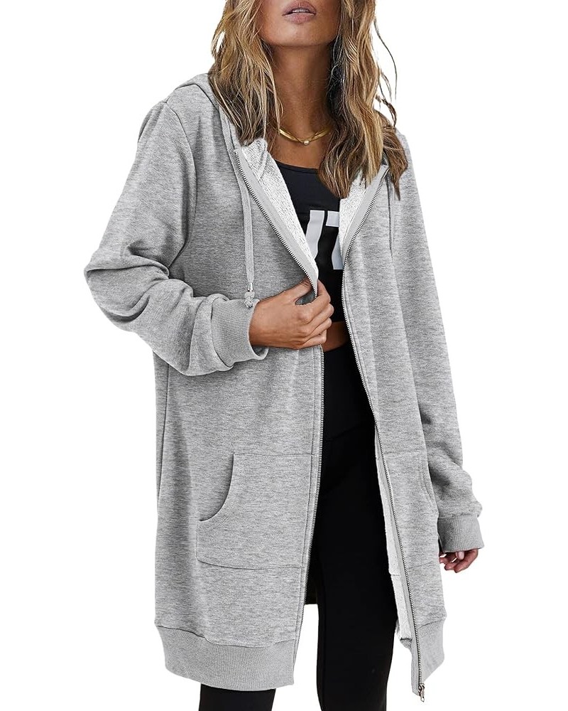 Womens Zip Up Hoodies Long Sleeve Fall Hooded Lightweight Tunic Sweatshirt Oversize Fleece Jacket With Pockets Grey $23.39 Ho...