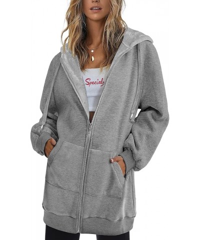 Womens Zip Up Hoodies Long Sleeve Fall Hooded Lightweight Tunic Sweatshirt Oversize Fleece Jacket With Pockets Grey $23.39 Ho...