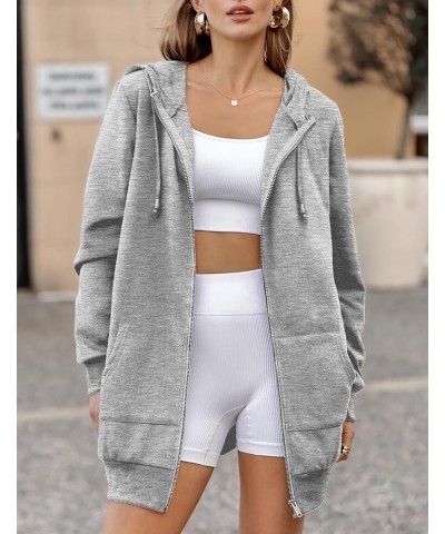 Womens Zip Up Hoodies Long Sleeve Fall Hooded Lightweight Tunic Sweatshirt Oversize Fleece Jacket With Pockets Grey $23.39 Ho...