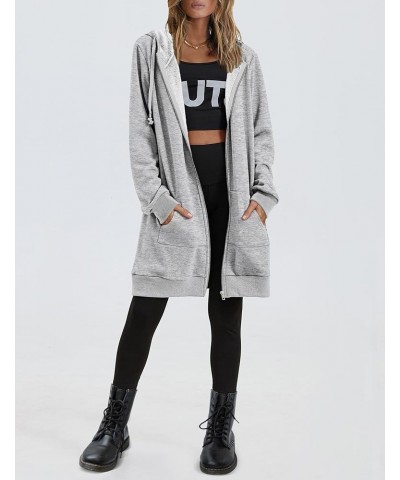 Womens Zip Up Hoodies Long Sleeve Fall Hooded Lightweight Tunic Sweatshirt Oversize Fleece Jacket With Pockets Grey $23.39 Ho...