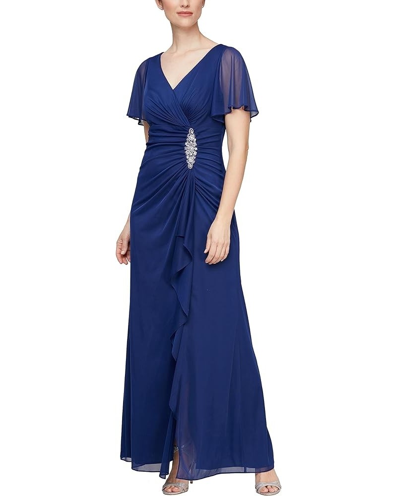 Women's Stretch Sequin Bodice Empire Waist Long Dress Electric Blue Mesh $41.30 Dresses