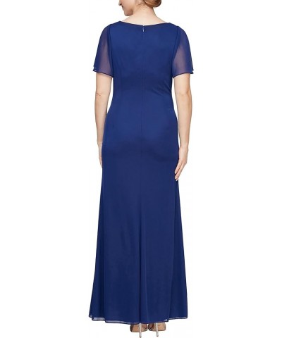 Women's Stretch Sequin Bodice Empire Waist Long Dress Electric Blue Mesh $41.30 Dresses