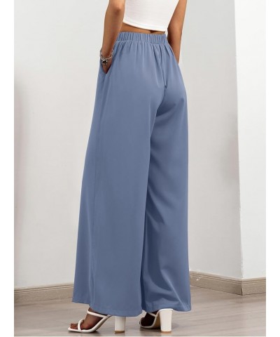 Women's Wide Leg Casual Pants Elastic High Waist Button Decor Palazzo Loose Lounge Business Trousers with Pockets Blue $20.29...