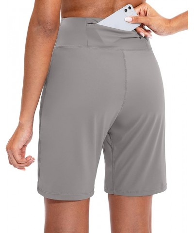 Bermuda Shorts for Women with Zipper Pocket Womens High Waisted Long Shorts for Running Workout Athletic Light Grey $15.68 Ac...