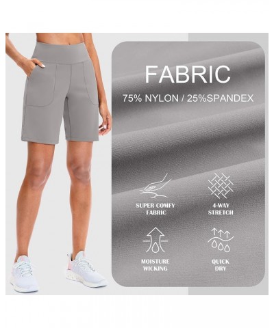 Bermuda Shorts for Women with Zipper Pocket Womens High Waisted Long Shorts for Running Workout Athletic Light Grey $15.68 Ac...