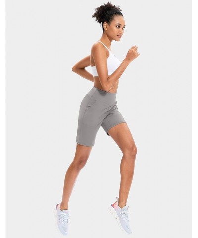 Bermuda Shorts for Women with Zipper Pocket Womens High Waisted Long Shorts for Running Workout Athletic Light Grey $15.68 Ac...