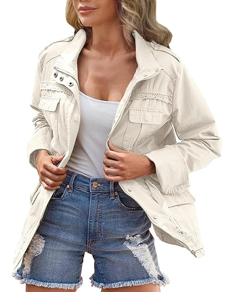 Womens Military Anorak Jackets Safari Utility Zip Up Lightweight Snap Buttons Hoodies Casual Fall Jacket with Pockets Beige $...