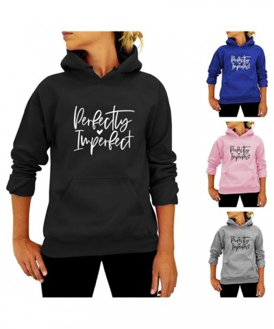 Men Women's Hoodies Perfectly Imperfect Letter Print Hooded Sweatshirt Autumn and Winter Pullover Hoodies Tops Black Large Bl...