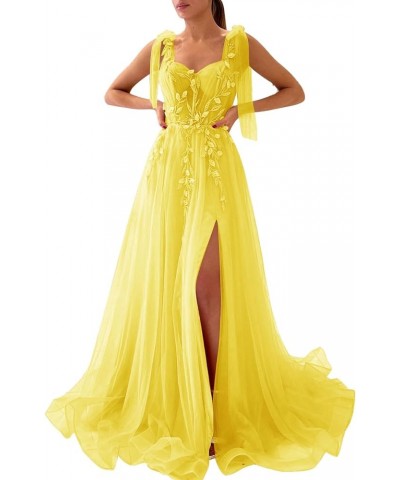 Lace Appliques Prom Dresses Long Ball Gown with Slit Tulle Sweetheart Evening Party Gowns Yellow $30.00 Dresses