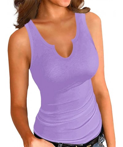 Women Tank Tops Summer Sleeveless Basic Cami Top Shirt Slim Knit Ribbed Racerback Blouses J-purple $10.59 Tanks